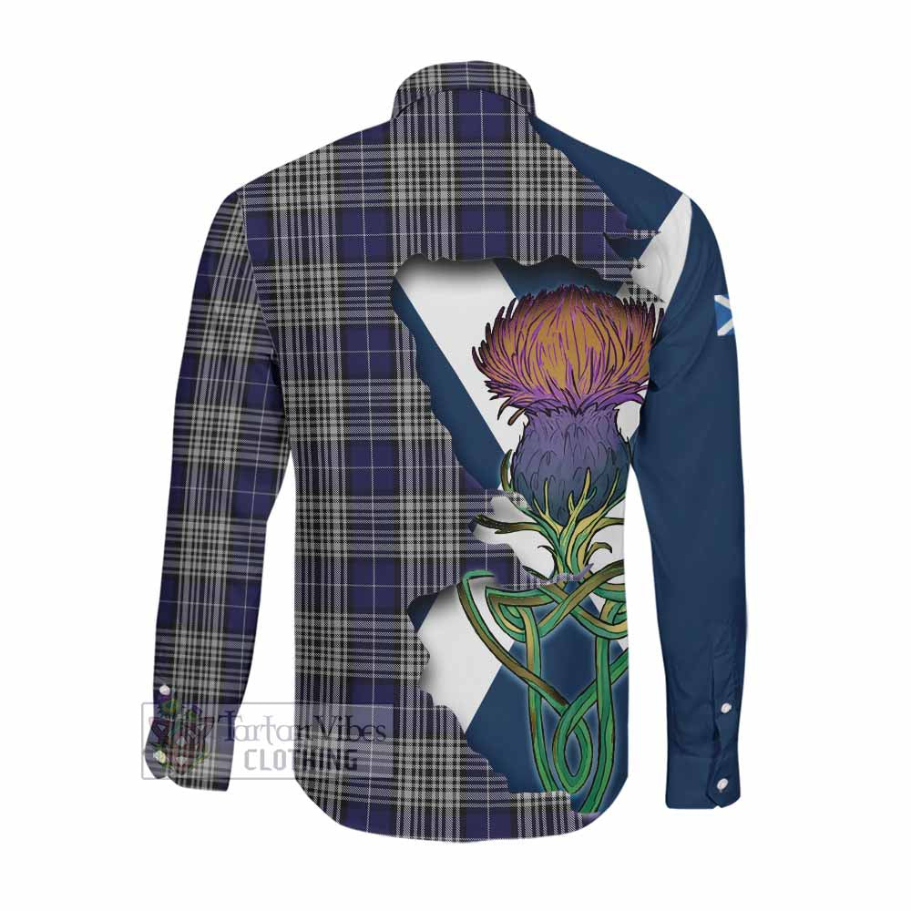 Tartan Vibes Clothing Napier Tartan Family Crest Long Sleeve Button Shirt Scottish Thistle Celtic Inspired