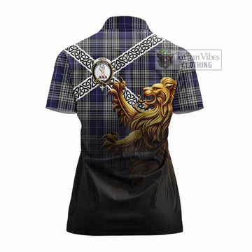 Napier Crest Tartan Women's Polo Shirt with Golden Lion Emblem Celtic Style