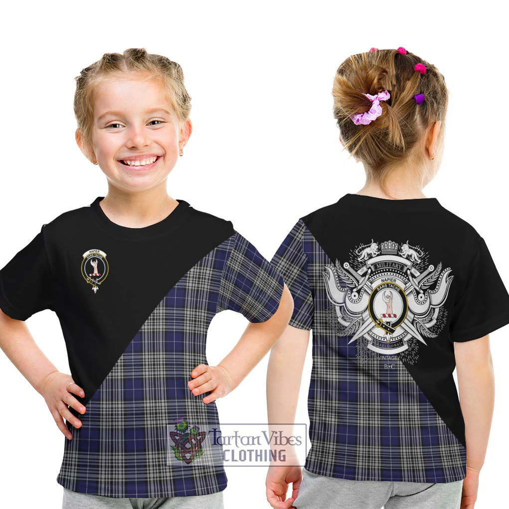Napier Tartan Kid T-Shirt with Family Crest and Military Logo Style - Tartanvibesclothing Shop