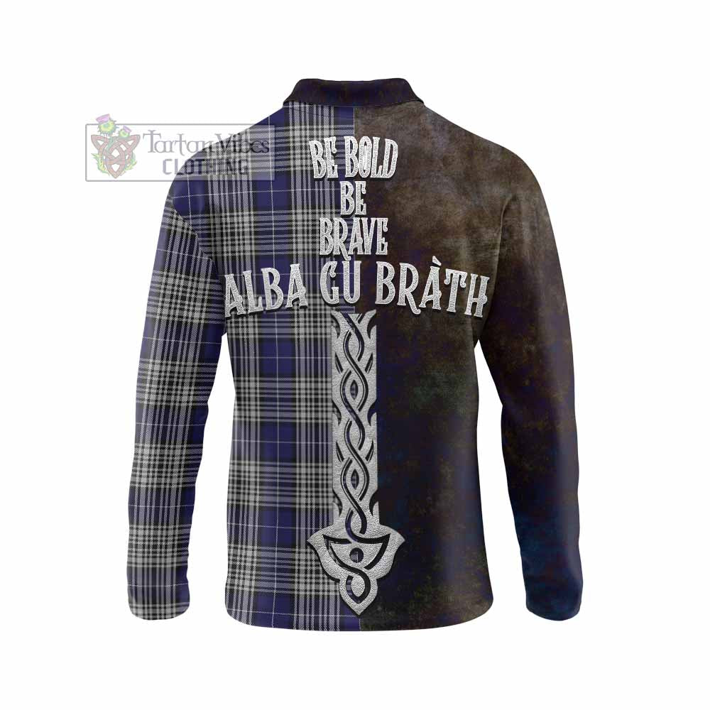 Tartan Vibes Clothing Napier Tartan Family Crest Long Sleeve Polo Shirt Alba Gu Brath Be Brave Lion Ancient Style