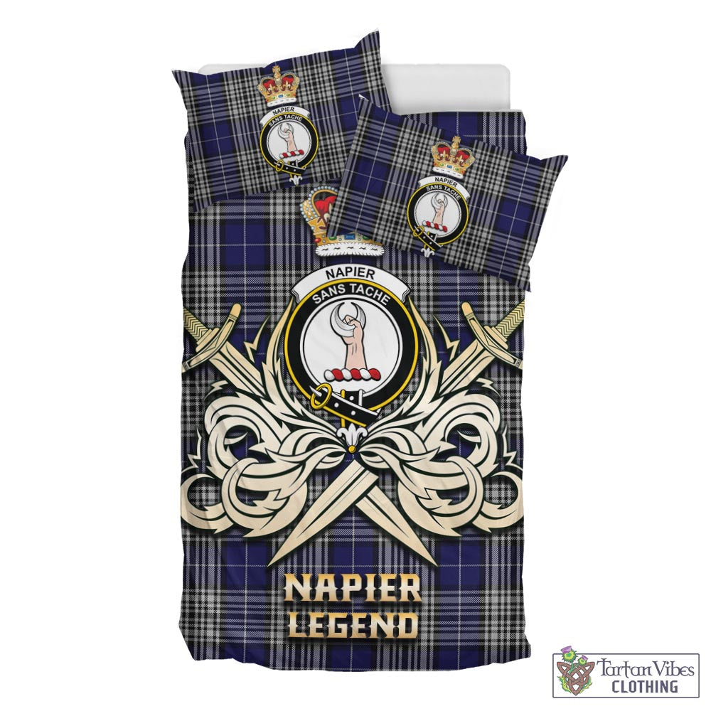 Tartan Vibes Clothing Napier Tartan Bedding Set with Clan Crest and the Golden Sword of Courageous Legacy