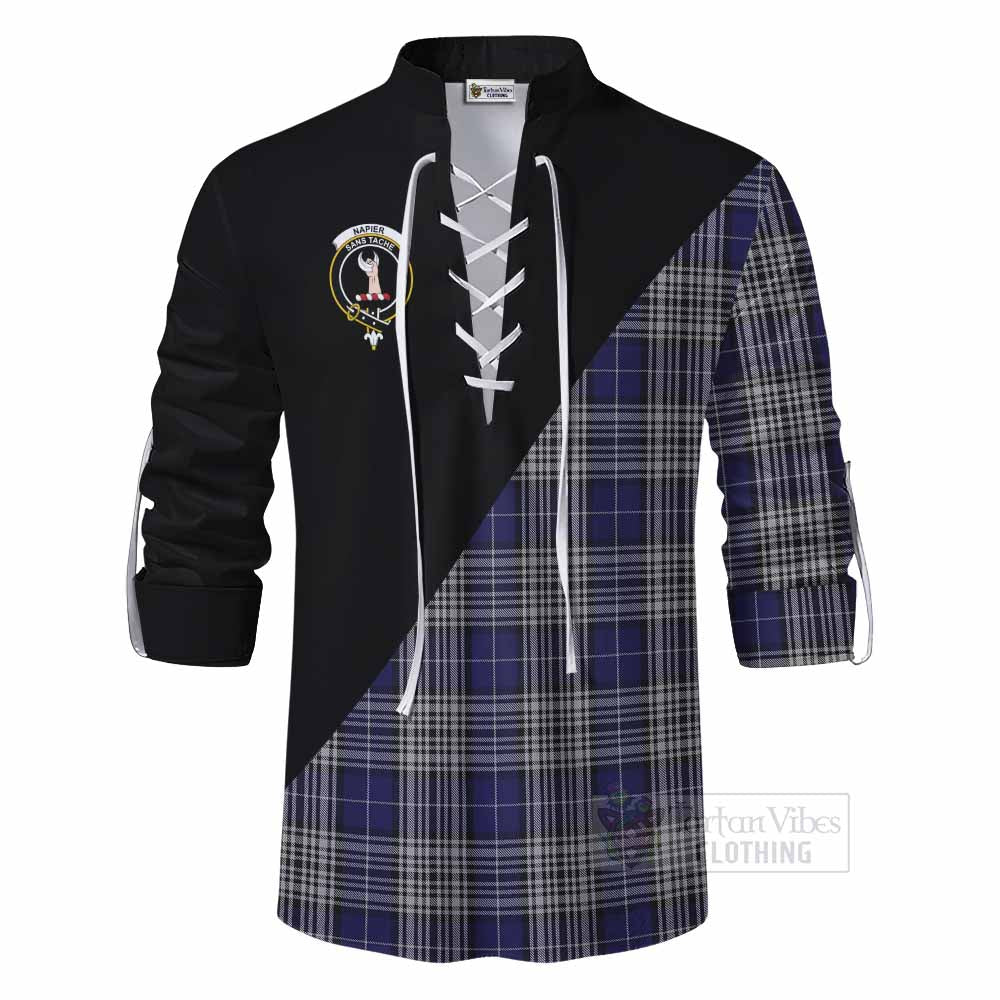 Tartan Vibes Clothing Napier Tartan Ghillie Kilt Shirt with Family Crest and Military Logo Style