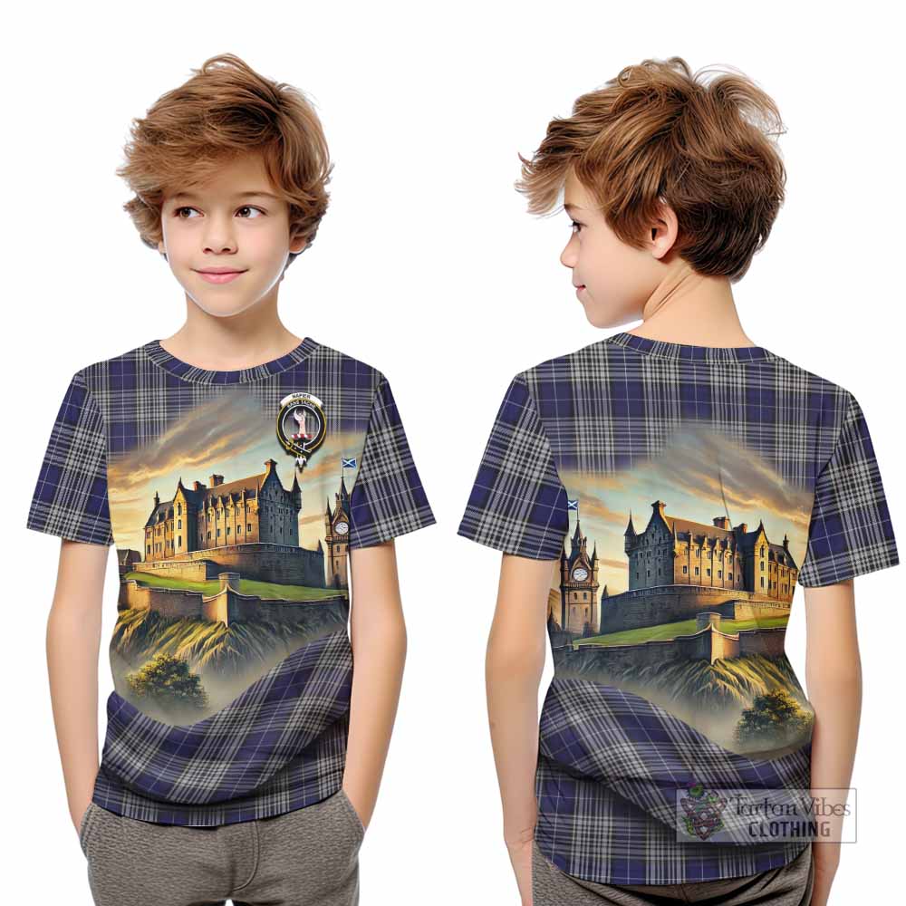 Tartan Vibes Clothing Napier Tartan Family Crest Kid T-Shirt with Scottish Ancient Castle Style