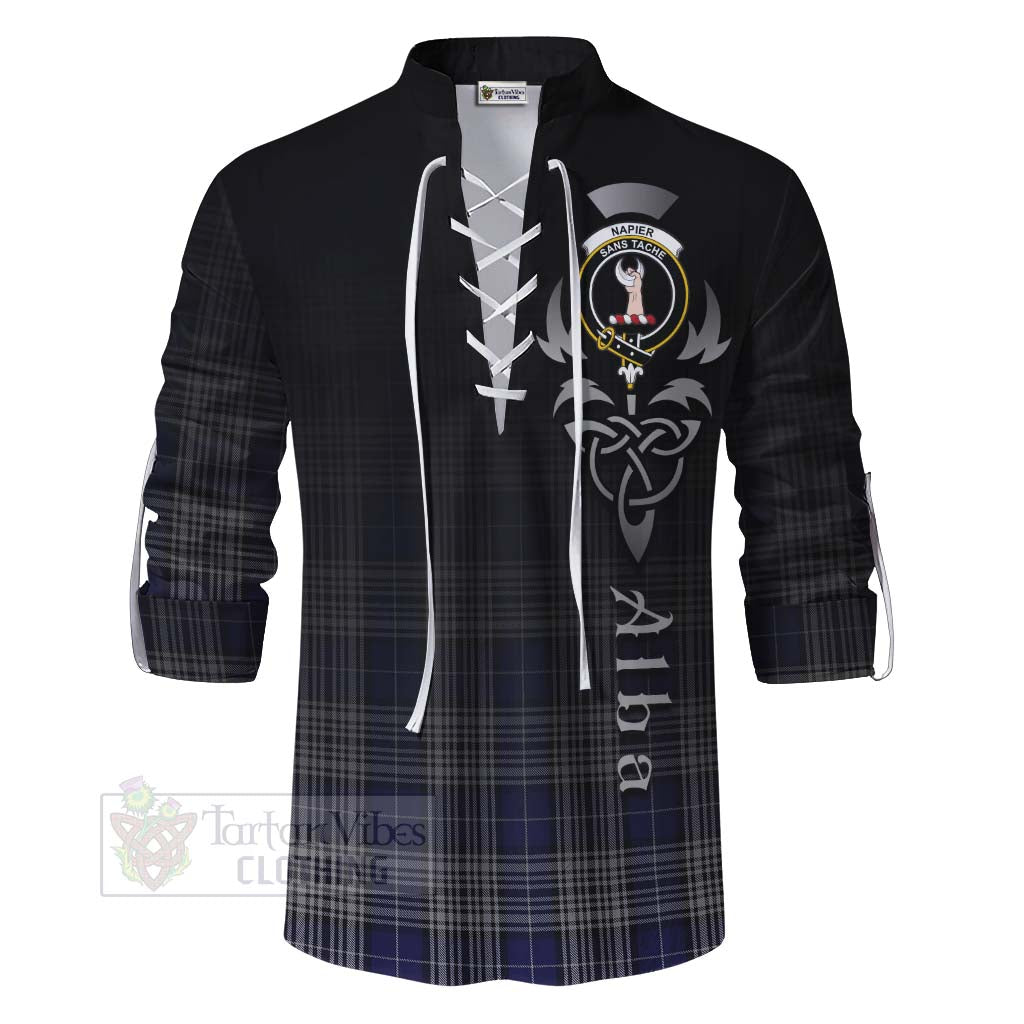 Tartan Vibes Clothing Napier Tartan Ghillie Kilt Shirt Featuring Alba Gu Brath Family Crest Celtic Inspired