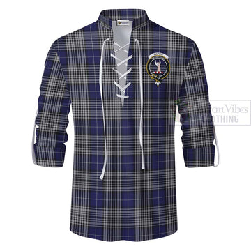 Tartan Vibes Clothing Napier Tartan Ghillie Kilt Shirt with Family Crest and Bearded Skull Holding Bottles of Whiskey