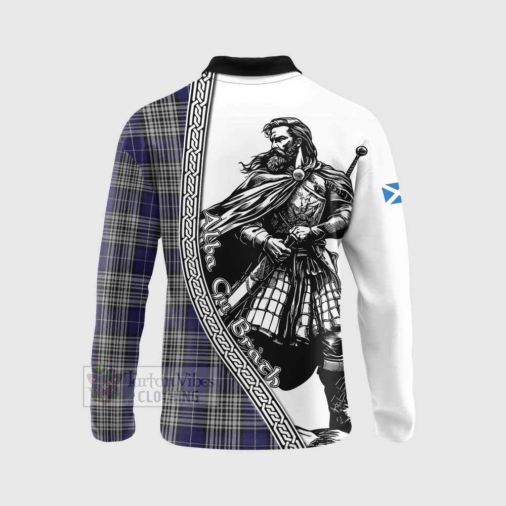 Napier Tartan Clan Crest Long Sleeve Polo Shirt with Highlander Warrior Celtic Style - Tartan Vibes Clothing