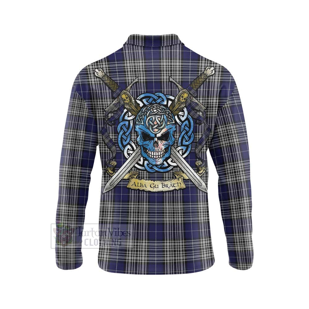 Napier Tartan Long Sleeve Polo Shirt with Family Crest Celtic Skull Style - Tartan Vibes Clothing