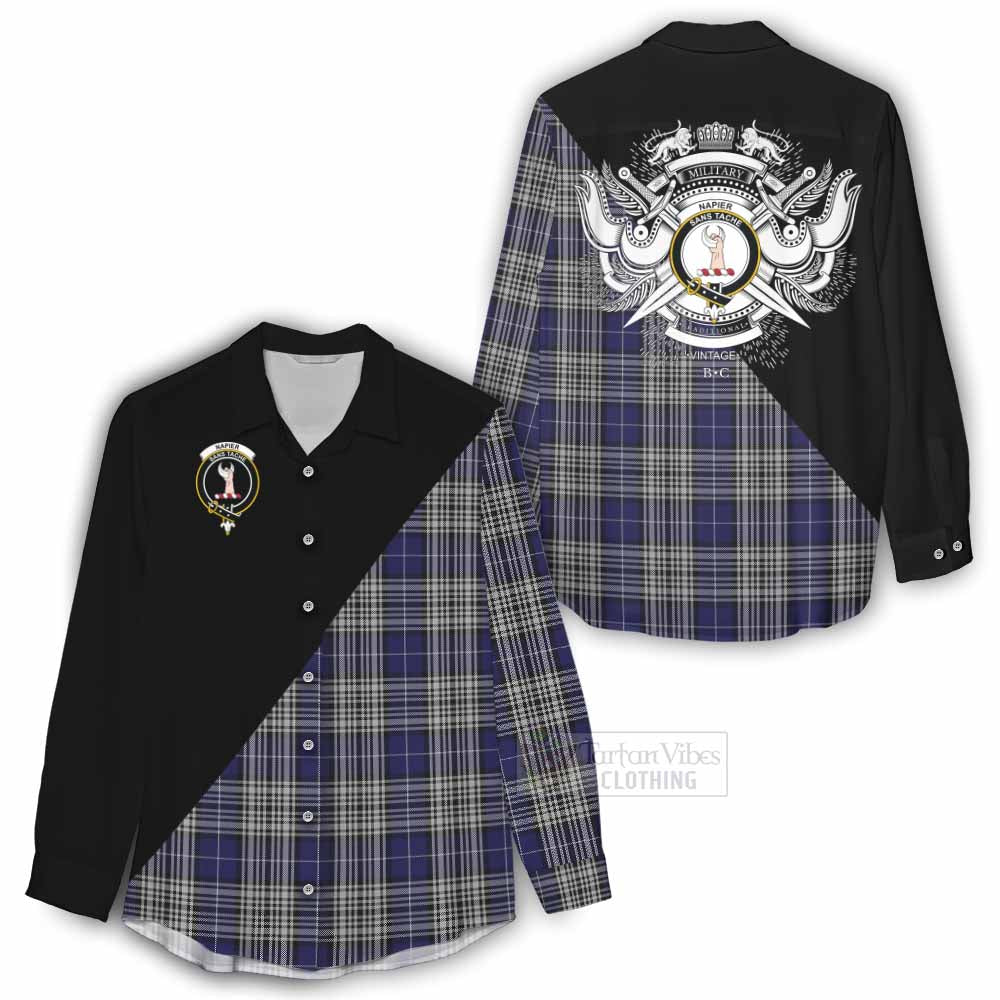 Tartan Vibes Clothing Napier Tartan Women's Casual Shirt with Family Crest and Military Logo Style