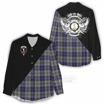 Tartan Vibes Clothing Napier Tartan Women's Casual Shirt with Family Crest and Military Logo Style