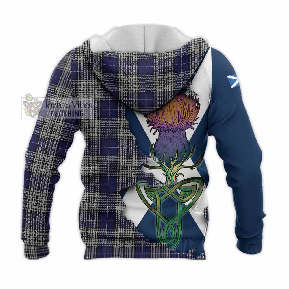 Tartan Vibes Clothing Napier Tartan Family Crest Knitted Hoodie Scottish Thistle Celtic Inspired
