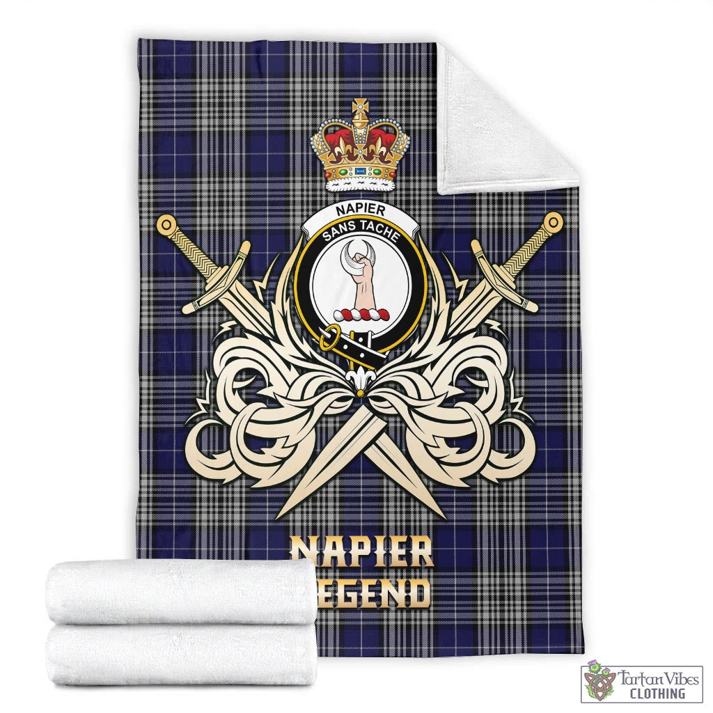 Tartan Vibes Clothing Napier Tartan Blanket with Clan Crest and the Golden Sword of Courageous Legacy