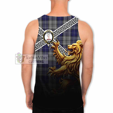 Napier Crest Tartan Men's Tank Top with Golden Lion Emblem Celtic Style
