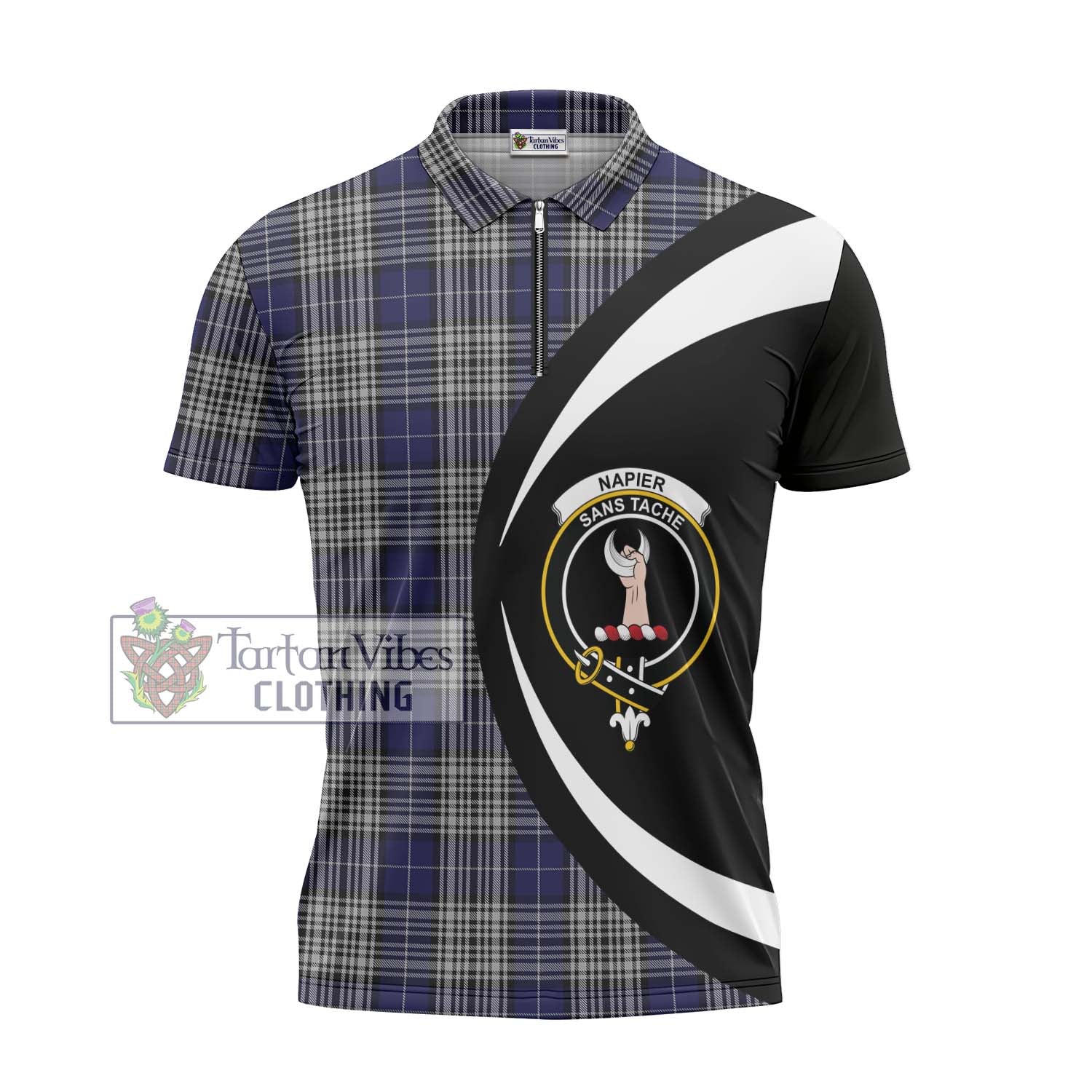 Napier Tartan Zipper Polo Shirt with Family Crest Circle Style - Tartan Vibes Clothing