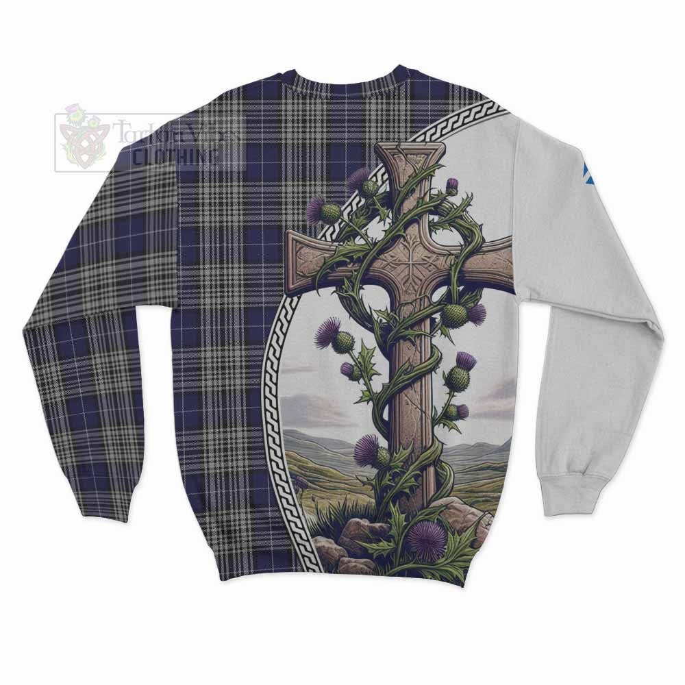 Tartan Vibes Clothing Napier Tartan Sweatshirt with Family Crest and St. Andrew's Cross Accented by Thistle Vines