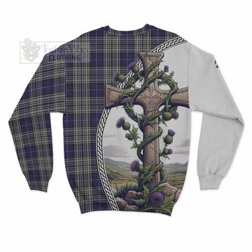 Tartan Vibes Clothing Napier Tartan Sweatshirt with Family Crest and St. Andrew's Cross Accented by Thistle Vines