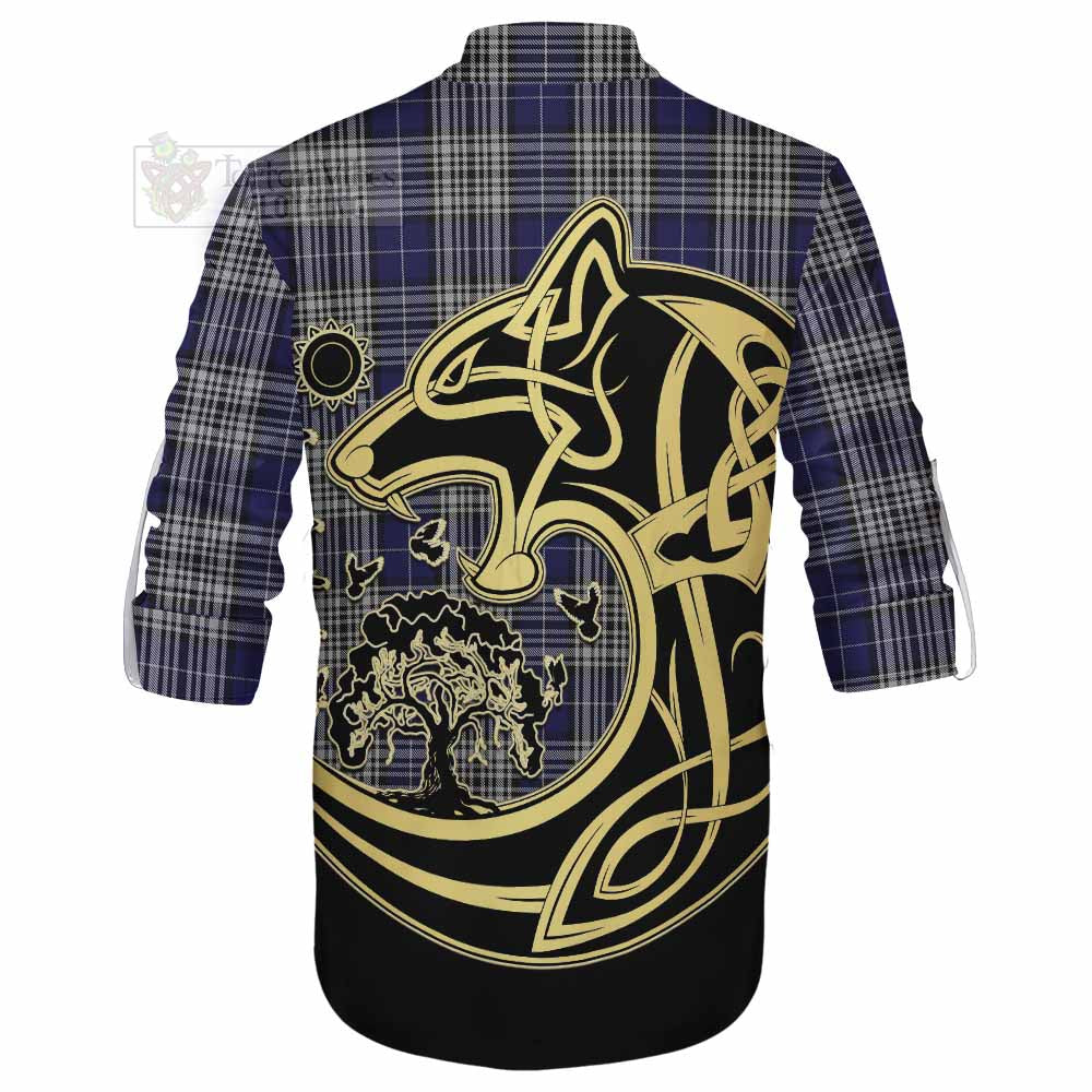 Tartan Vibes Clothing Napier Tartan Ghillie Kilt Shirt with Family Crest Celtic Wolf Style