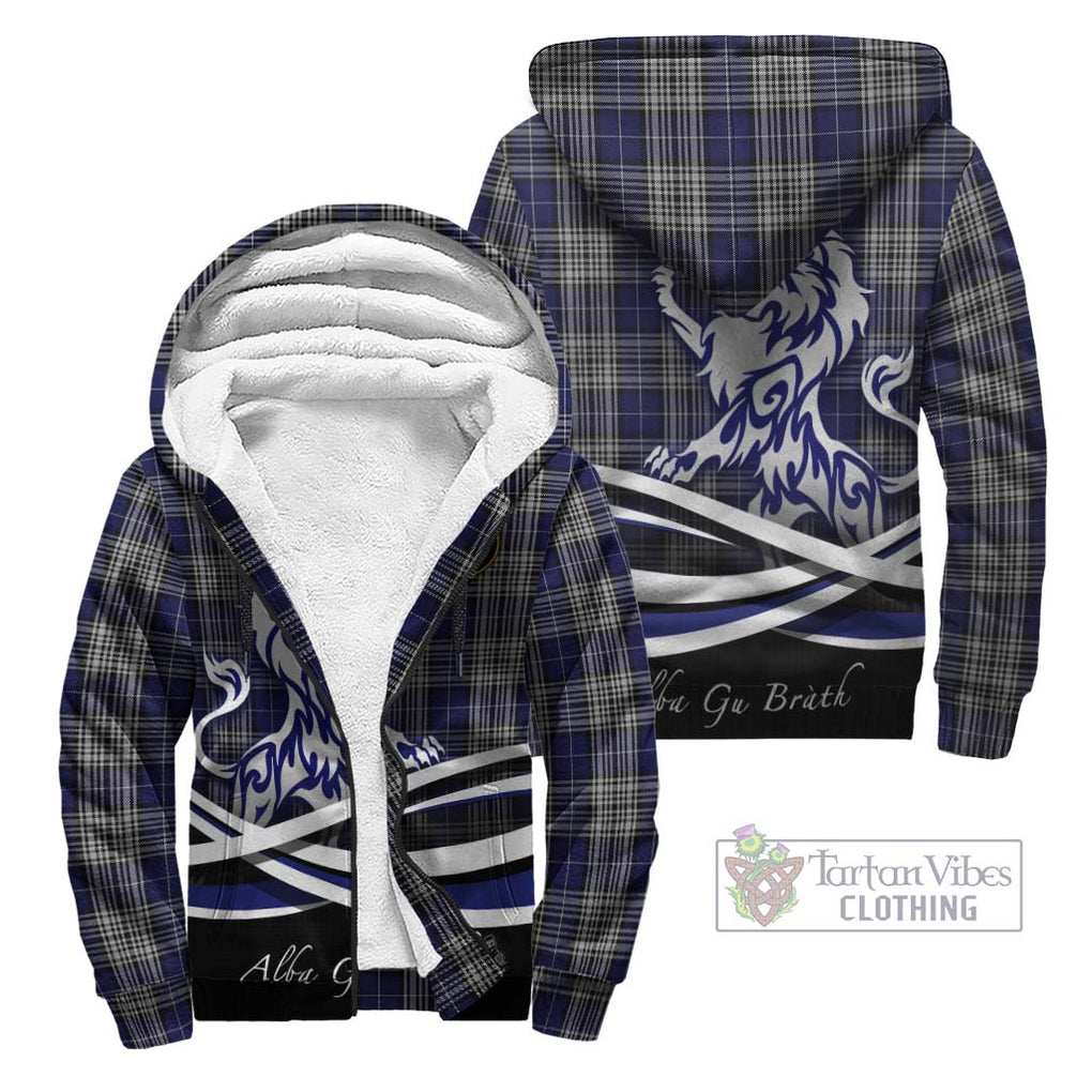 Napier Tartan Sherpa Hoodie with Alba Gu Brath Regal Lion Emblem Unisex - Tartanvibesclothing Shop