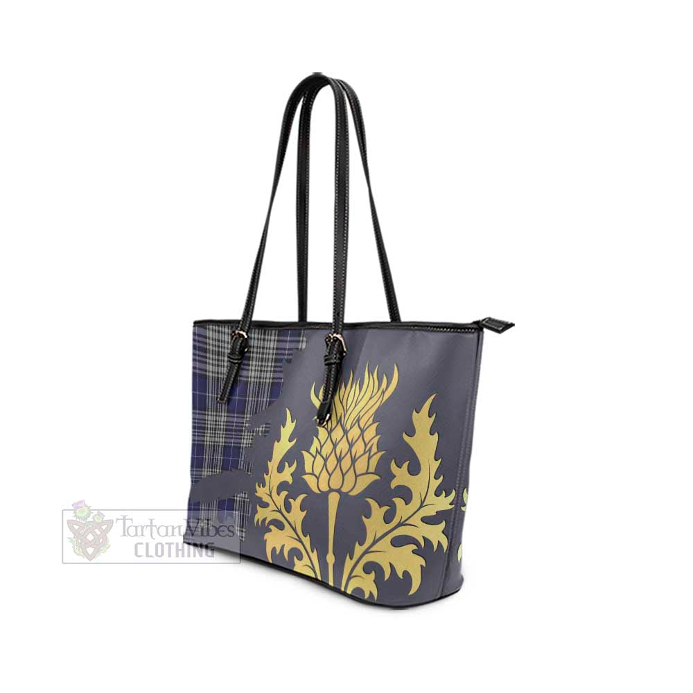 Tartan Vibes Clothing Napier Tartan Leather Tote Bag Gold Thistle Style
