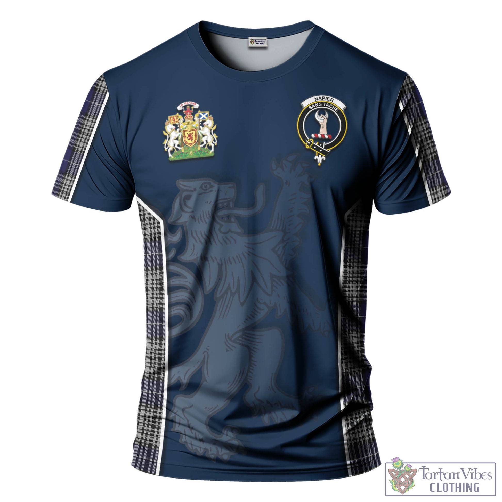 Tartan Vibes Clothing Napier Tartan T-Shirt with Family Crest and Lion Rampant Vibes Sport Style