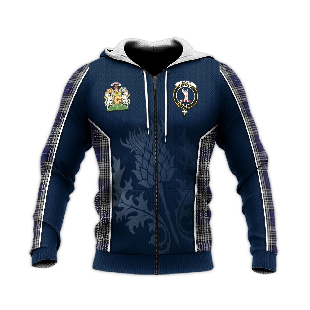 Tartan Vibes Clothing Napier Tartan Knitted Hoodie with Family Crest and Scottish Thistle Vibes Sport Style