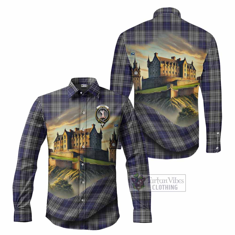 Tartan Vibes Clothing Napier Tartan Family Crest Long Sleeve Button Shirt with Scottish Ancient Castle Style