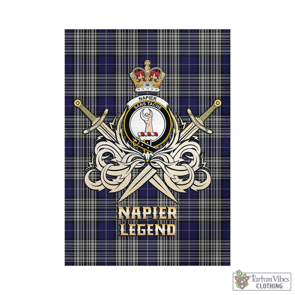 Tartan Vibes Clothing Napier Tartan Flag with Clan Crest and the Golden Sword of Courageous Legacy