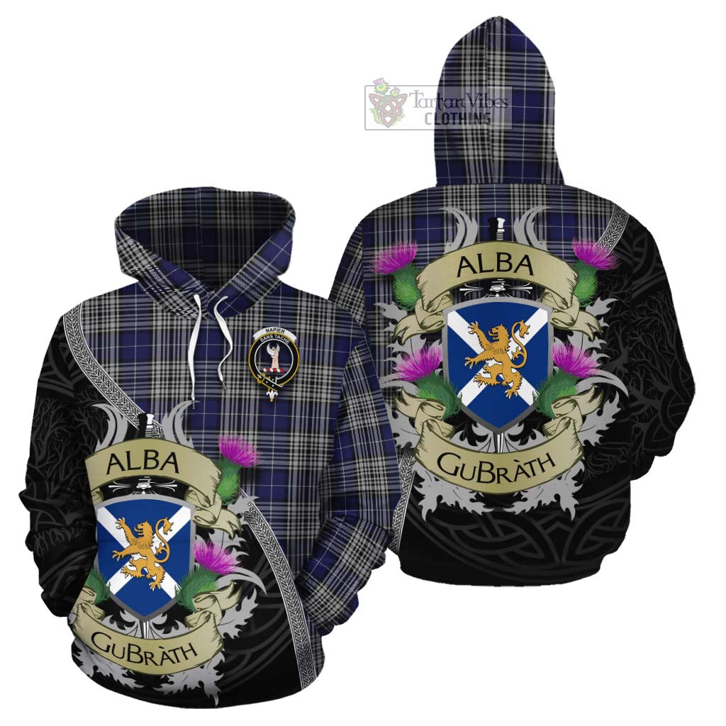 Tartan Vibes Clothing Napier Tartan Family Crest Cotton Hoodie Lion Rampant Royal Thistle Shield Celtic Inspired