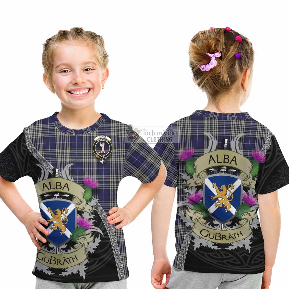 Tartan Vibes Clothing Napier Tartan Family Crest Kid T-Shirt Lion Rampant Royal Thistle Shield Celtic Inspired
