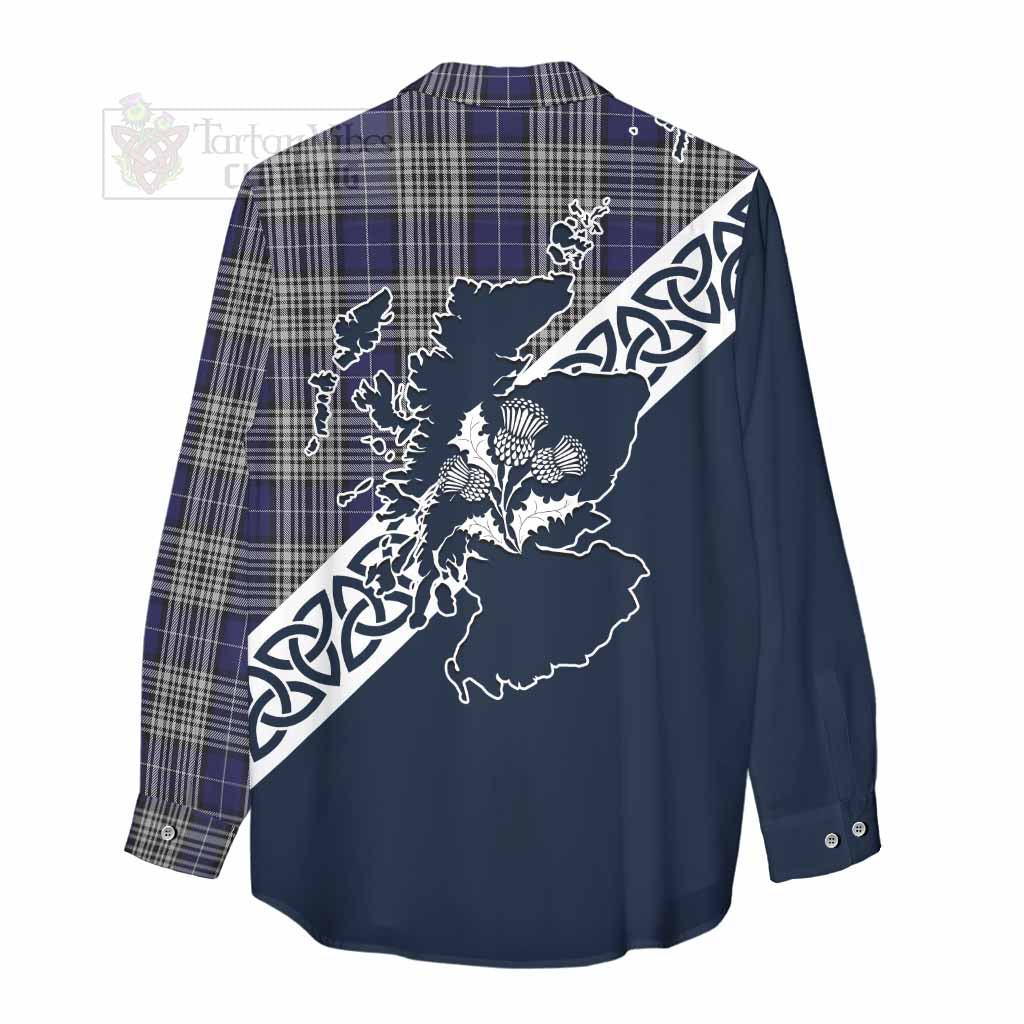 Tartan Vibes Clothing Napier Tartan Women's Casual Shirt Featuring Thistle and Scotland Map