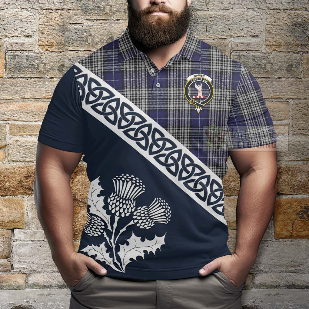 Napier Tartan Polo Shirt Featuring Thistle and Scotland Map