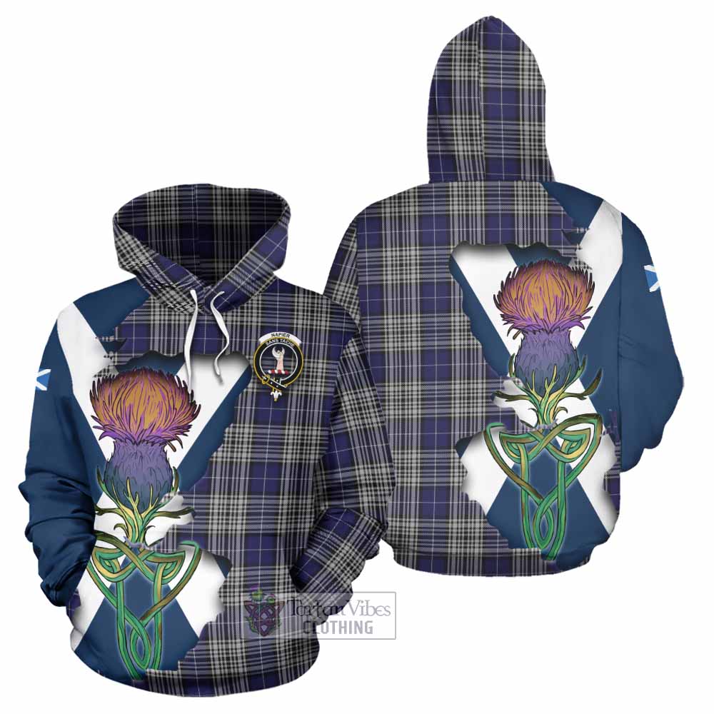 Tartan Vibes Clothing Napier Tartan Family Crest Hoodie Scottish Thistle Celtic Inspired