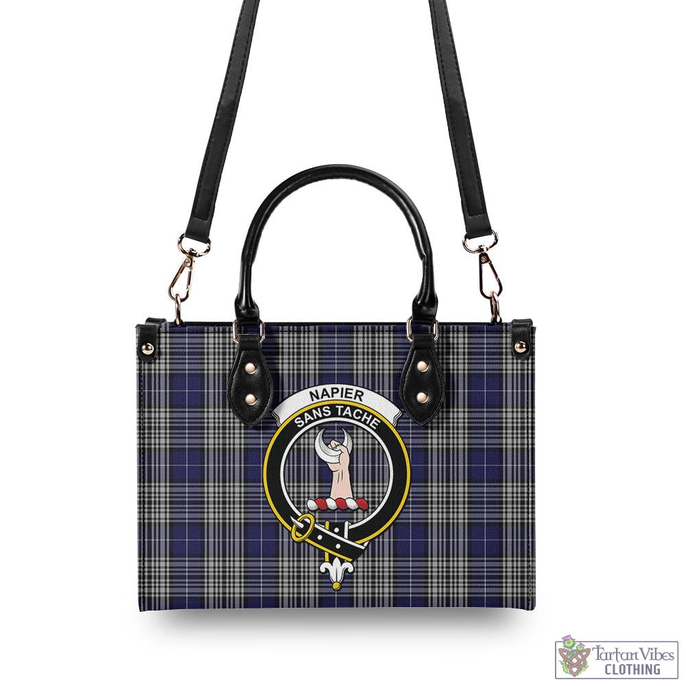 Tartan Vibes Clothing Napier Tartan Luxury Leather Handbags with Family Crest