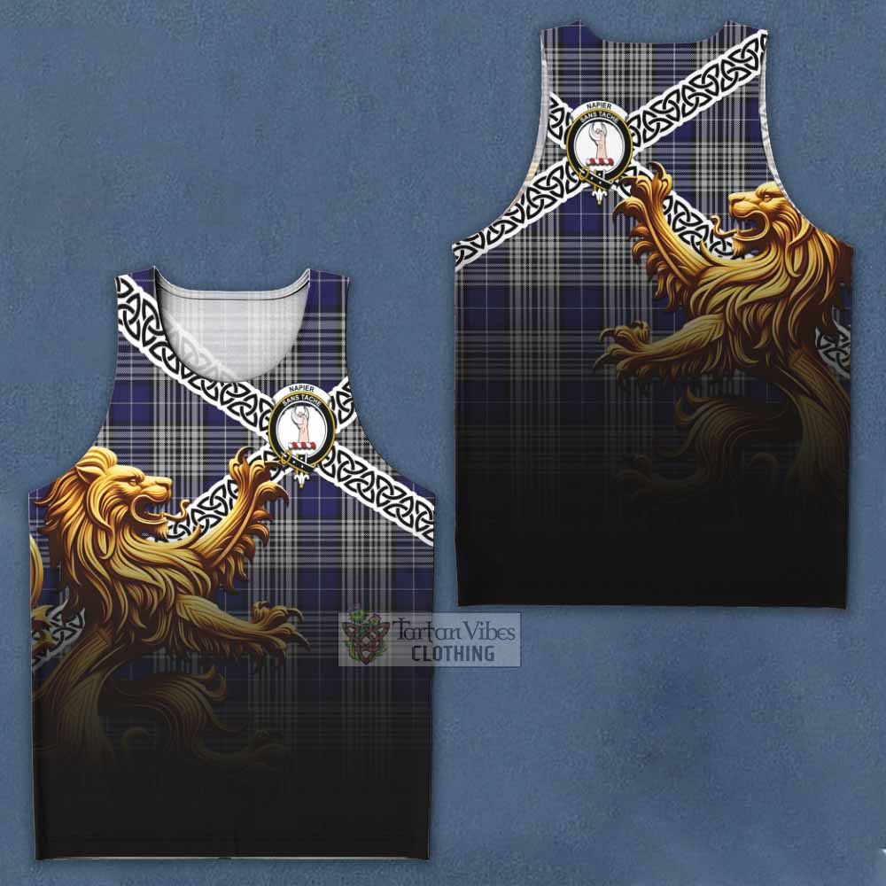 Tartan Vibes Clothing Napier Crest Tartan Men's Tank Top with Golden Lion Emblem Celtic Style