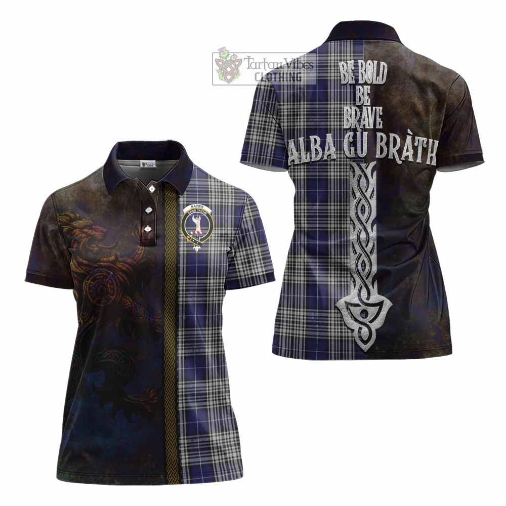 Tartan Vibes Clothing Napier Tartan Family Crest Women's Polo Shirt Alba Gu Brath Be Brave Lion Ancient Style