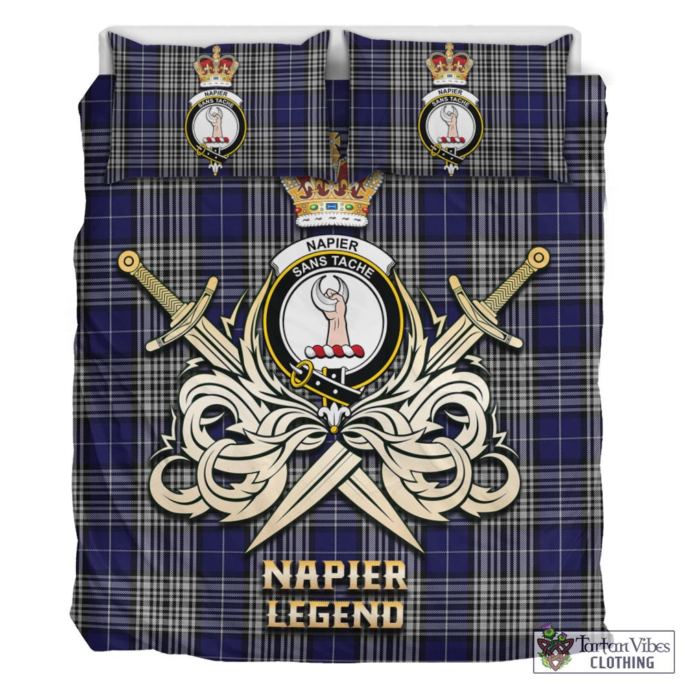Tartan Vibes Clothing Napier Tartan Bedding Set with Clan Crest and the Golden Sword of Courageous Legacy
