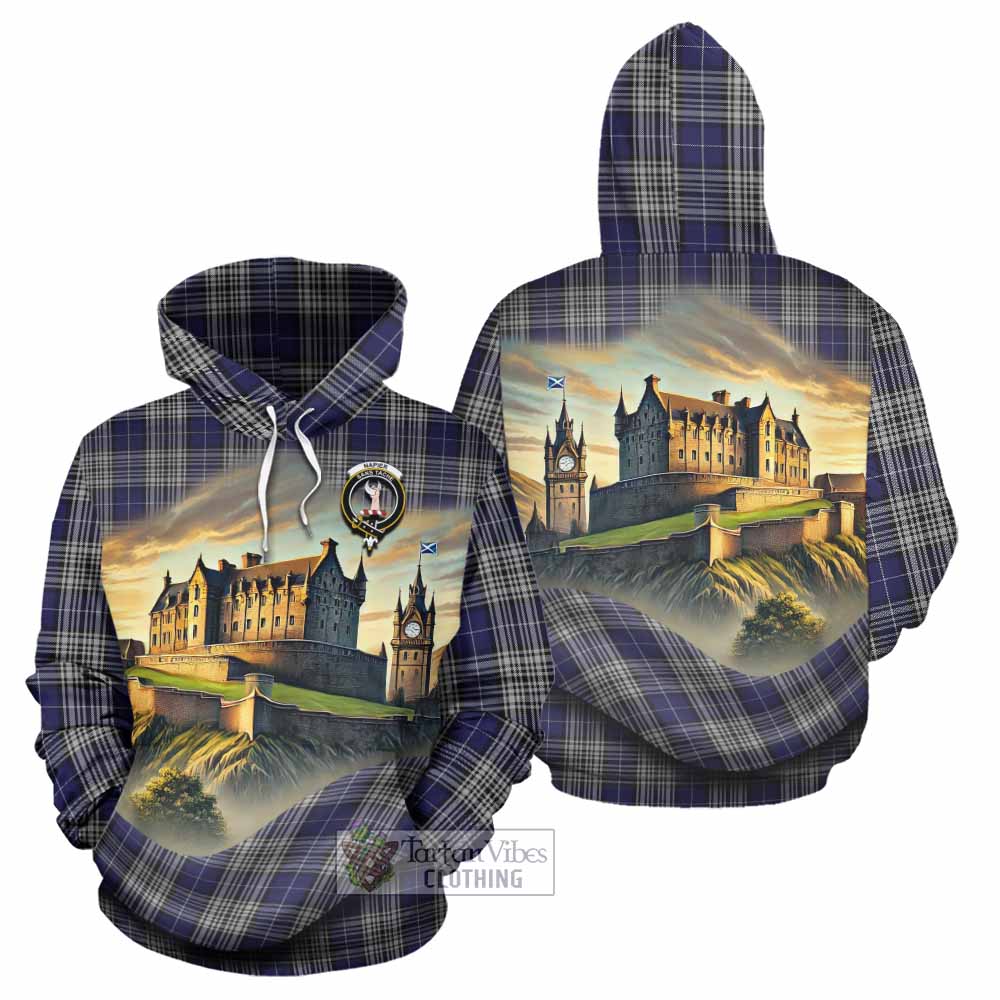 Tartan Vibes Clothing Napier Tartan Family Crest Hoodie with Scottish Ancient Castle Style