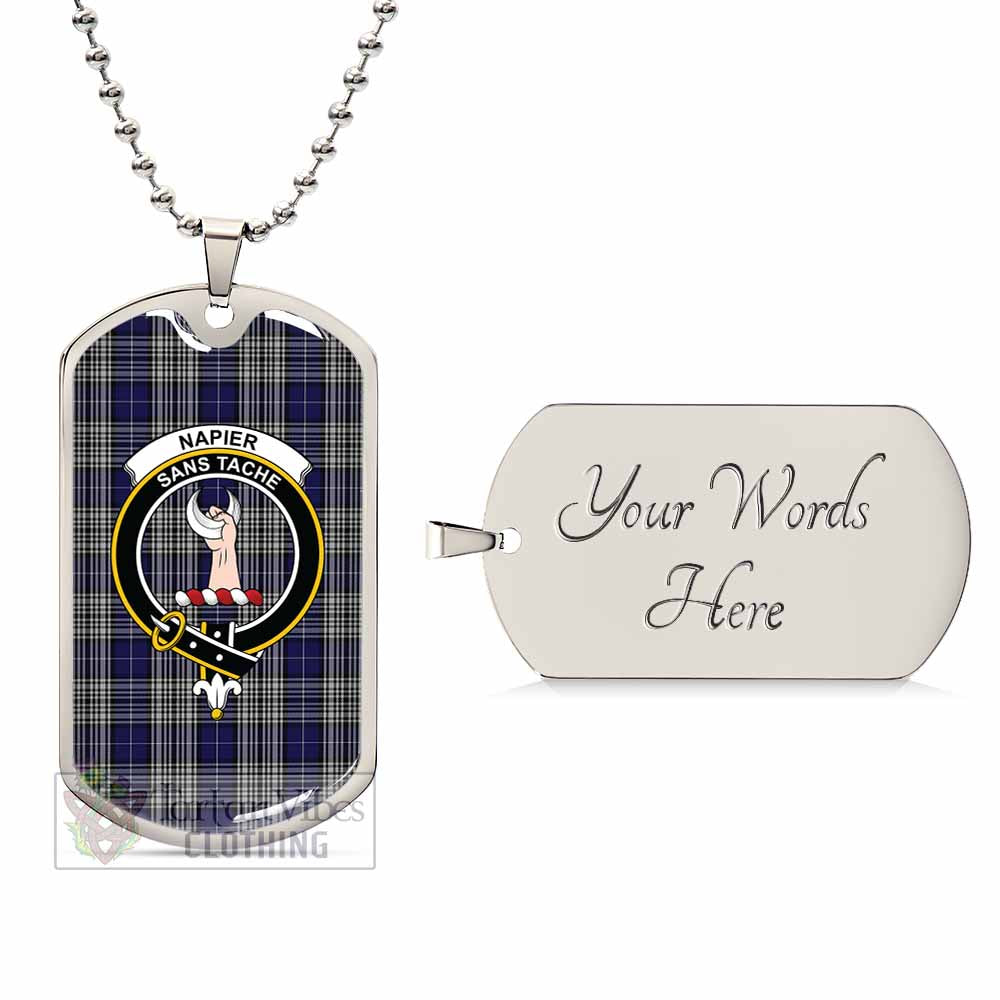 Tartan Vibes Clothing Napier Tartan Dog Tag Necklace with Family Crest