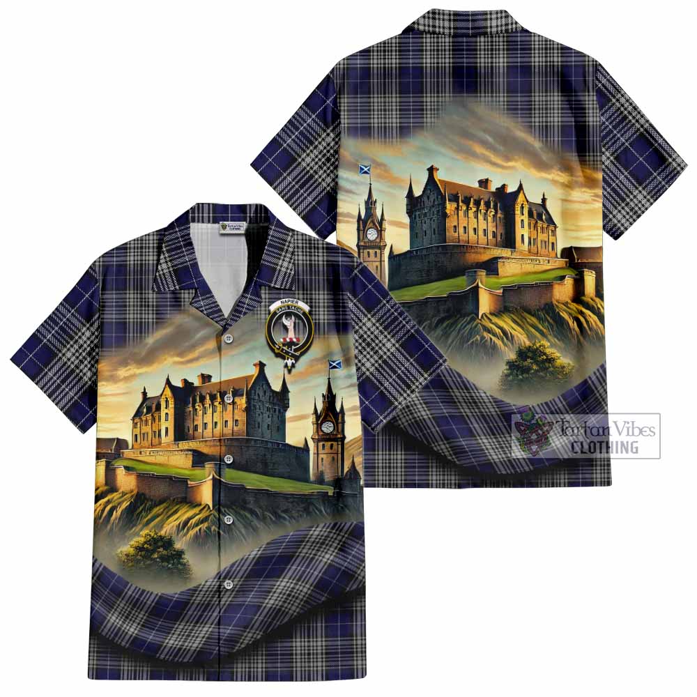 Tartan Vibes Clothing Napier Tartan Family Crest Short Sleeve Button Shirt with Scottish Ancient Castle Style