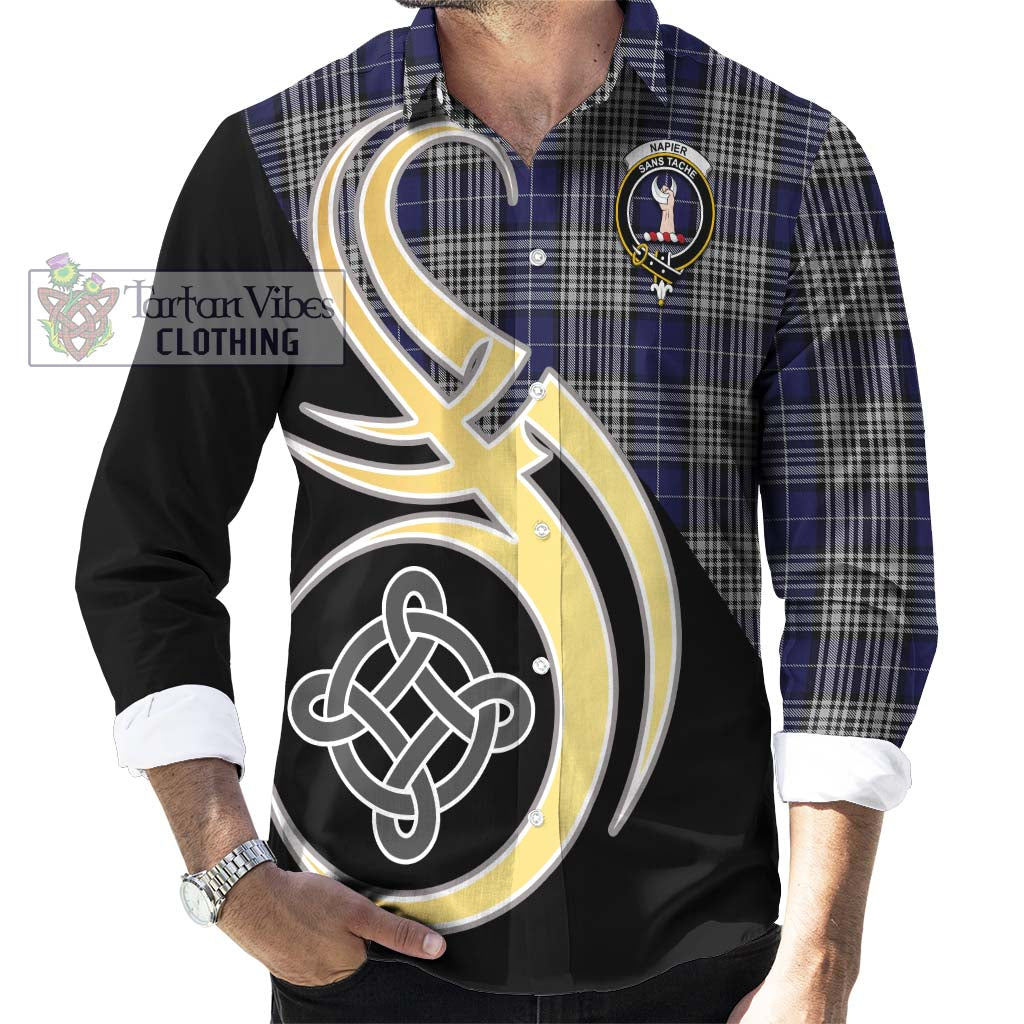 Napier Tartan Long Sleeve Button Shirt with Family Crest and Celtic Symbol Style - Tartan Vibes Clothing