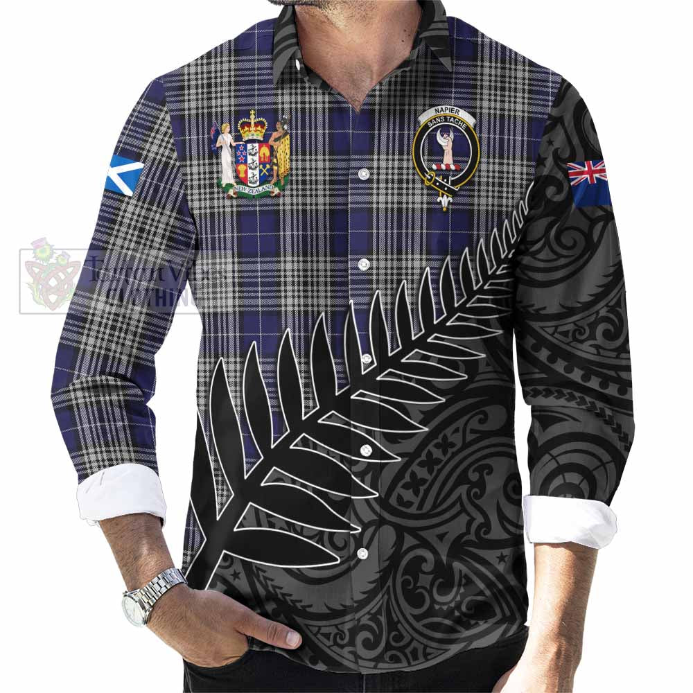 Tartan Vibes Clothing Napier Crest Tartan Long Sleeve Button Shirt with New Zealand Silver Fern Half Style