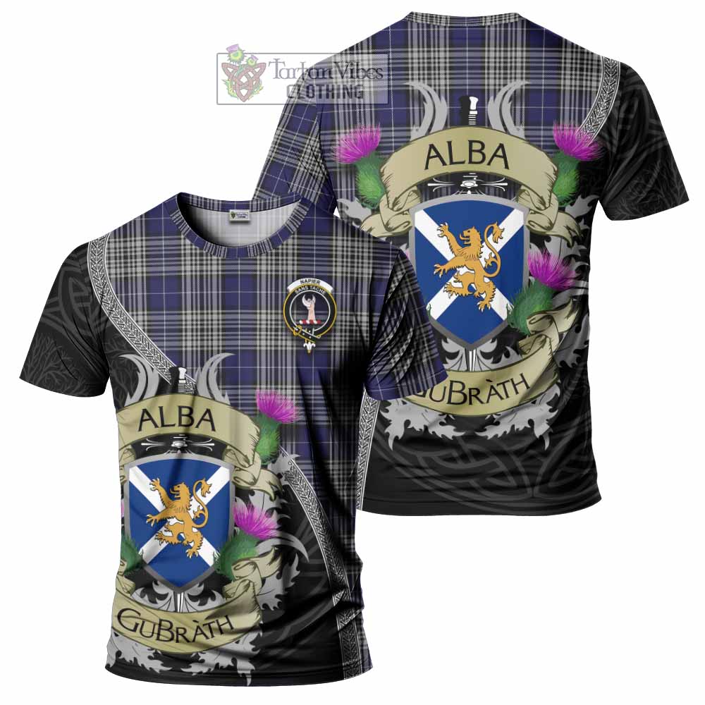 Tartan Vibes Clothing Napier Tartan Family Crest T-Shirt Lion Rampant Royal Thistle Shield Celtic Inspired