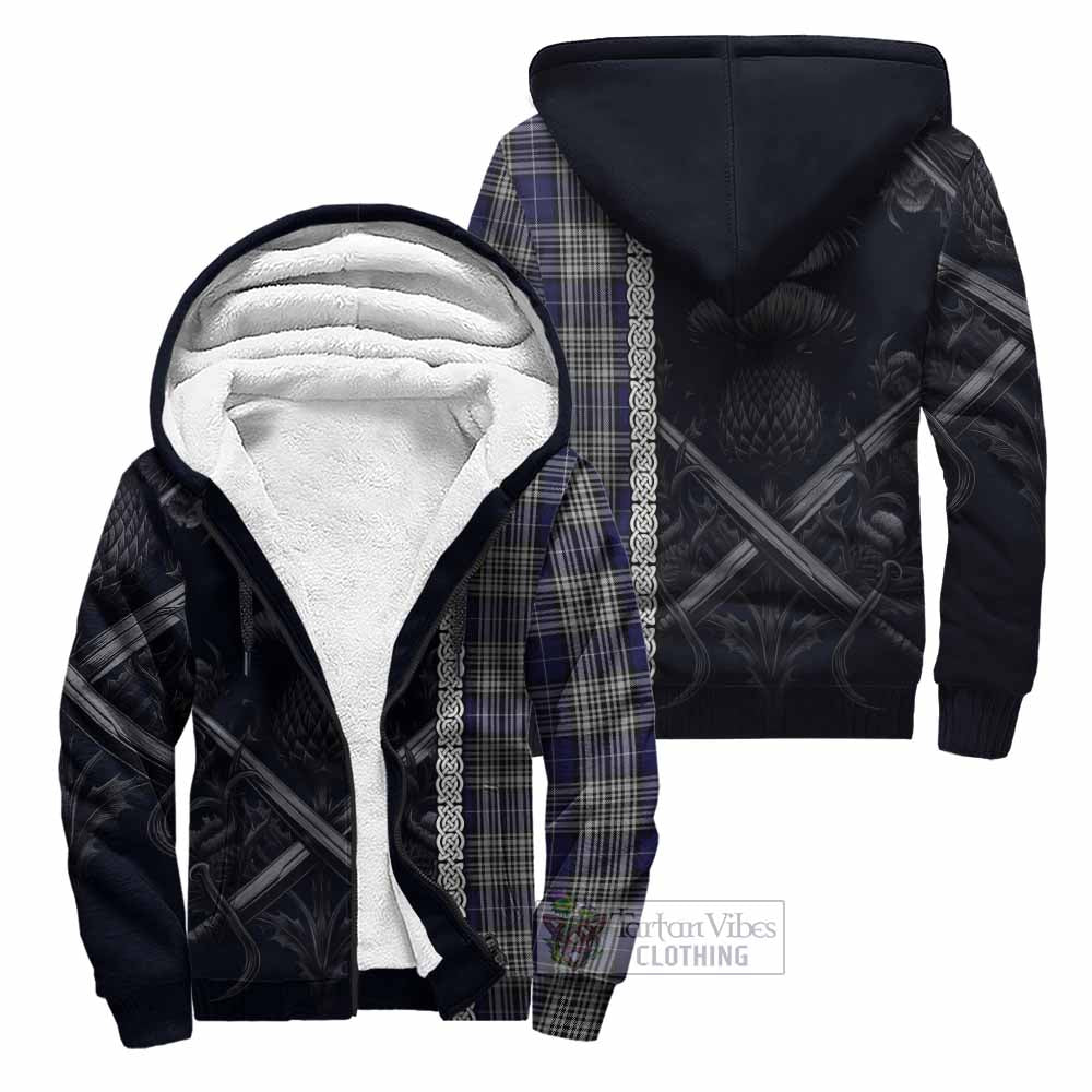 Tartan Vibes Clothing Napier Tartan Sherpa Hoodie with Family Crest Cross Sword Thistle Celtic Vibes