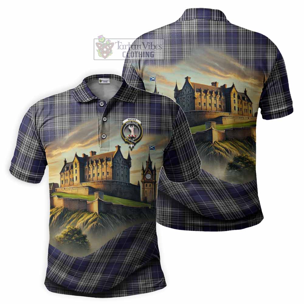 Tartan Vibes Clothing Napier Tartan Family Crest Polo Shirt with Scottish Ancient Castle Stype