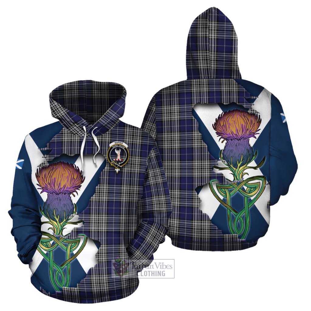 Tartan Vibes Clothing Napier Tartan Family Crest Cotton Hoodie Scottish Thistle Celtic Inspired