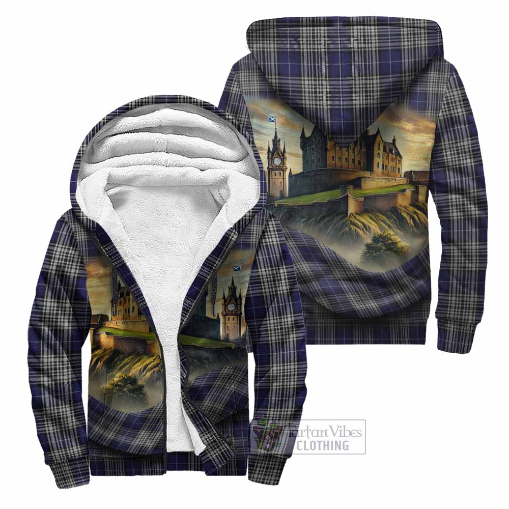Tartan Vibes Clothing Napier Tartan Family Crest Sherpa Hoodie with Scottish Ancient Castle Style