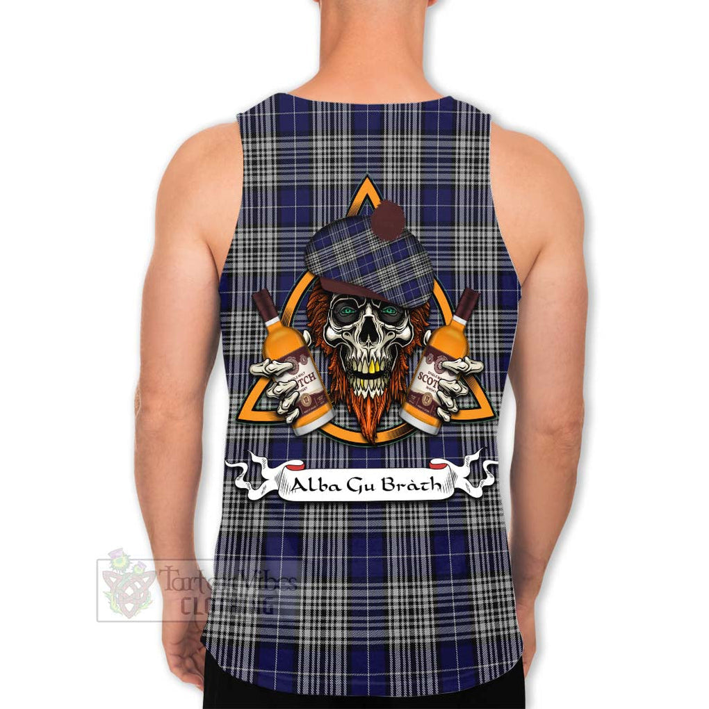 Tartan Vibes Clothing Napier Tartan Men's Tank Top with Family Crest and Bearded Skull Holding Bottles of Whiskey