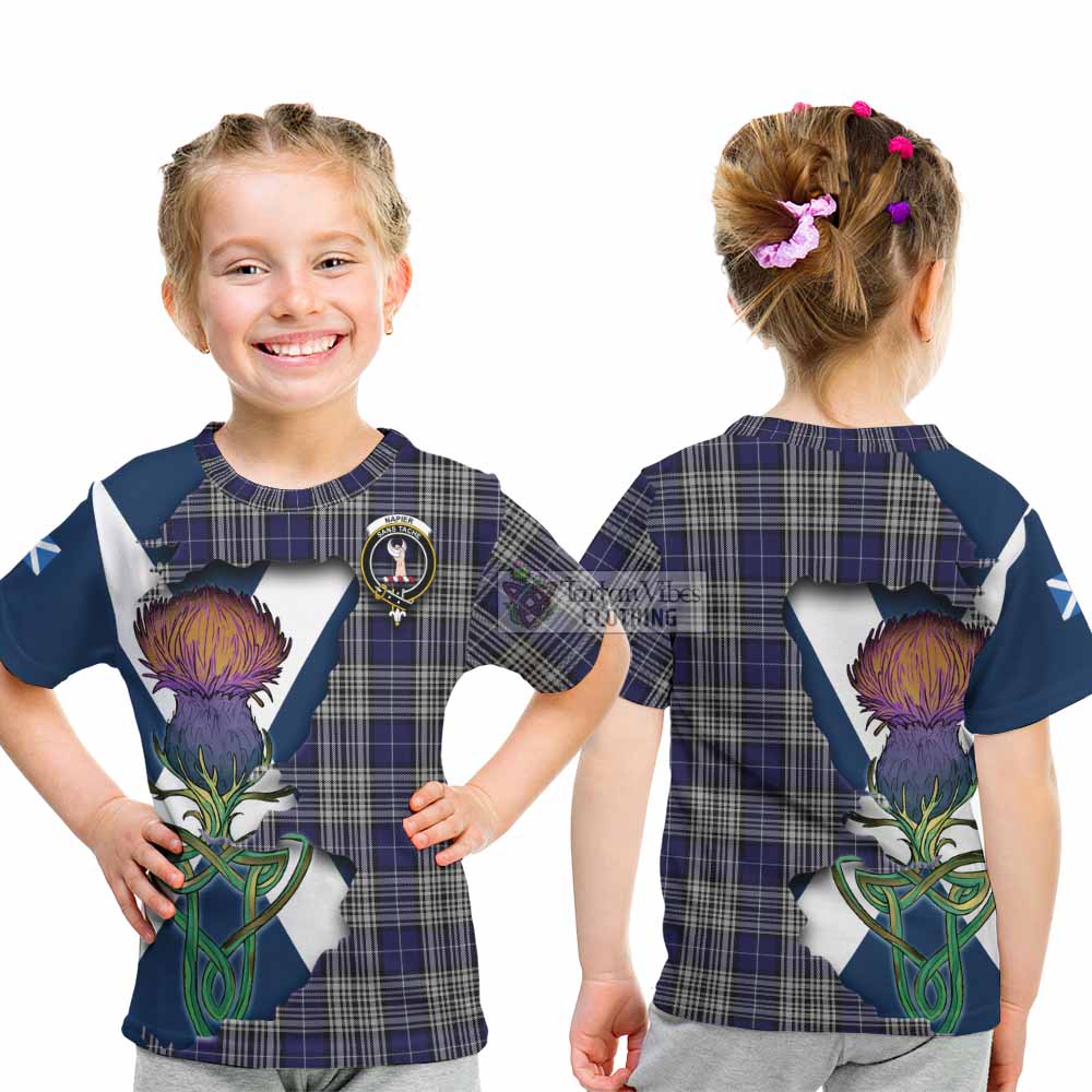 Tartan Vibes Clothing Napier Tartan Family Crest Kid T-Shirt Scottish Thistle Celtic Inspired