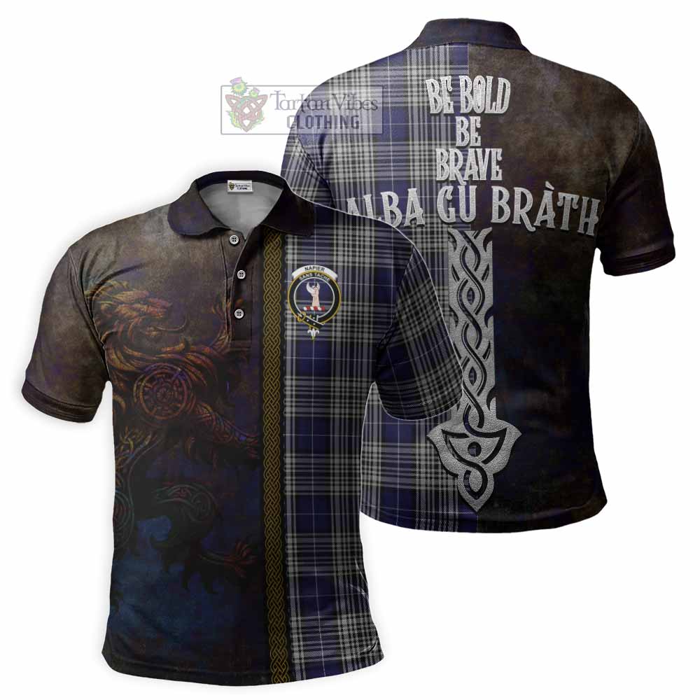 Tartan Vibes Clothing Napier Tartan Family Crest Polo Shirt Alba Gu Brath Be Brave Lion Ancient Style