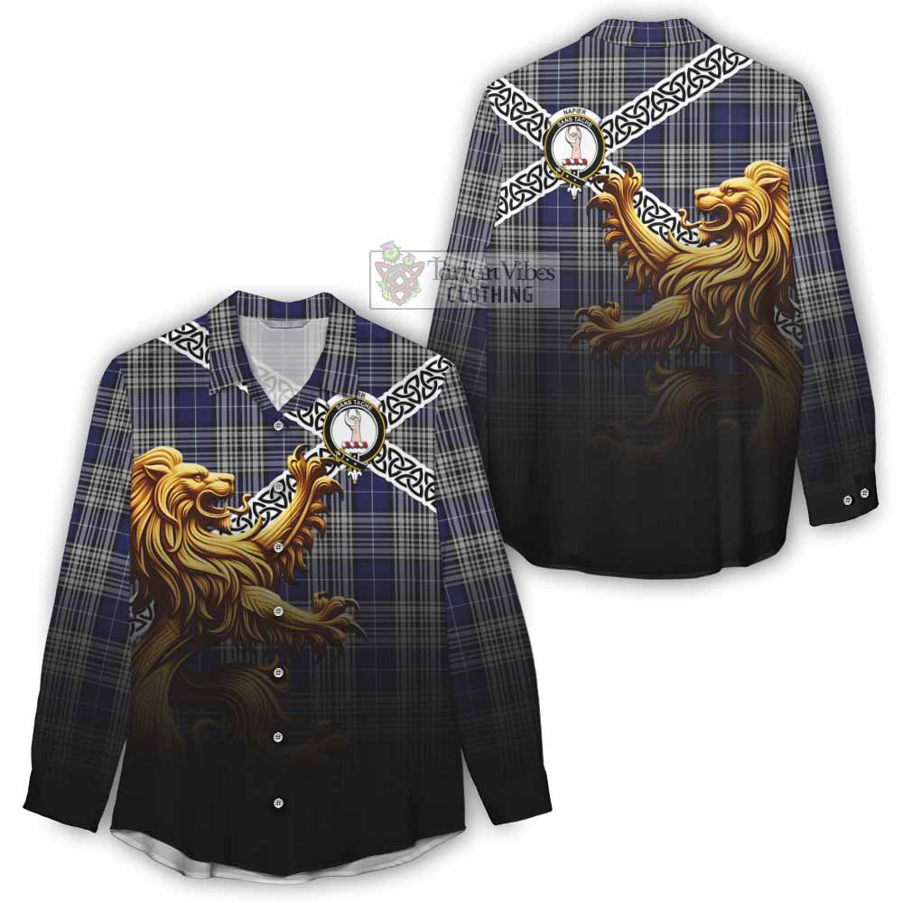 Tartan Vibes Clothing Napier Crest Tartan Women's Casual Shirt with Golden Lion Emblem Celtic Style