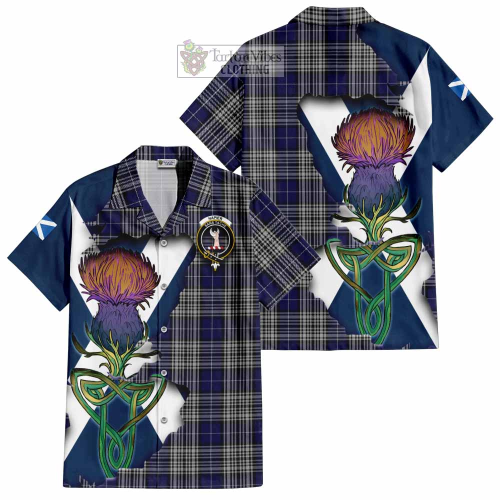 Tartan Vibes Clothing Napier Tartan Family Crest Short Sleeve Button Shirt Scottish Thistle Celtic Inspired